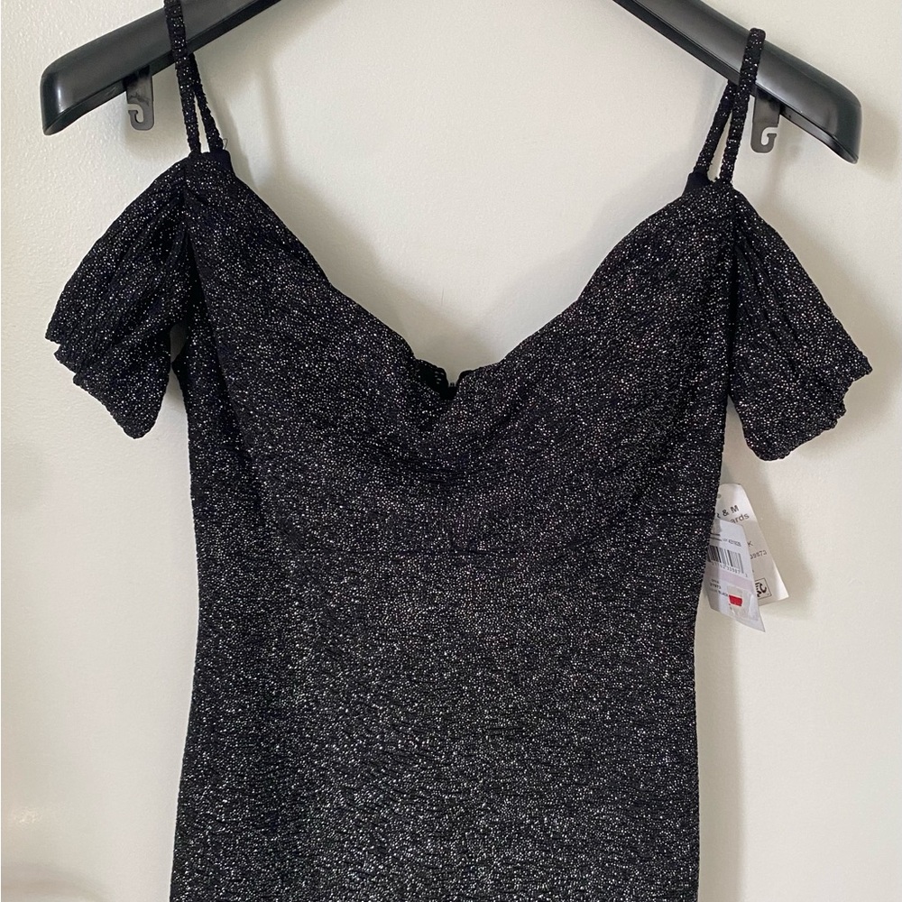 R & M Richards Black Glitter Prom Dress